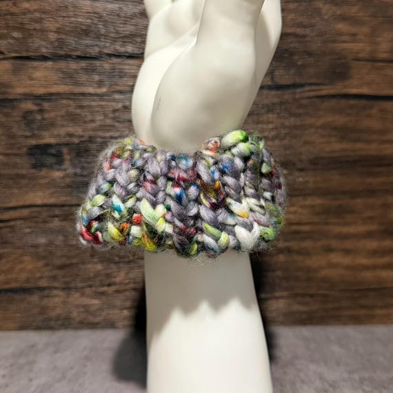 Concrete Graffiti Handmade Knit Scrunchie Neon Speckled Superwash Merino Wool Chunky Hair Accessory Gift
