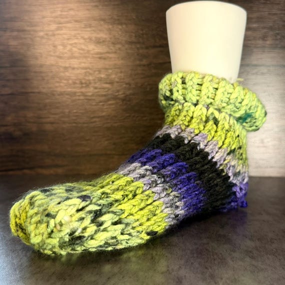 Aurora Pride Knit Slipper Socks Handmade Cozy Northern Lights Inspired House Footwear