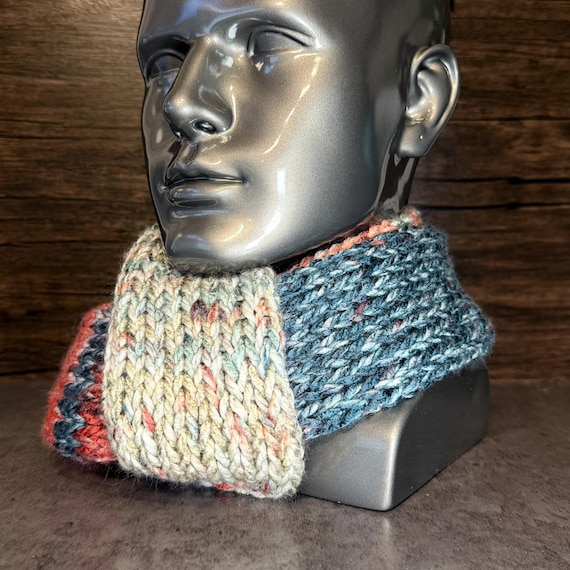 Salmon Peach Teal Turquoise Handmade Scarf Coastal Pastel Cozy Knit Winter Wrap