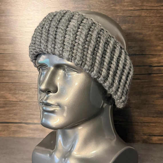 Handmade Merino Wool Head Wrap: Charcoal Ribbed Ear Warmer, Cozy Winter Accessory