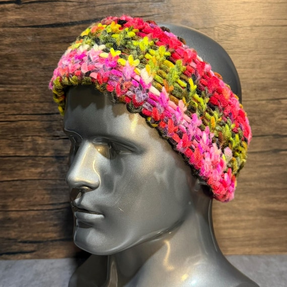 Neon Clown Redux Wool Head Wrap, Hand Dyed Knit Ear Warmer, Colorful Winter Accessory