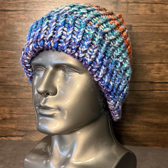 Sunset Tide Handmade Knit Beanie Cozy Variegated Winter Soft Artisan Unisex Gift Warm Colorful