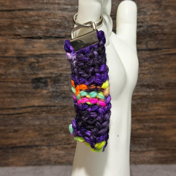 Punk Rock Rainbow Key Fob, Merino Wool Wristlet, Colorful Alternative Accessory, Unique Handmade