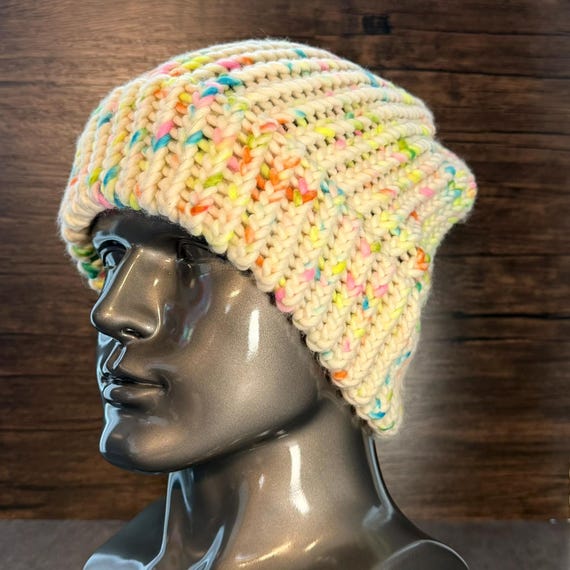 Hand Knit Spring Beanie Pastel Cozy Slouch Hat Lightweight Soft