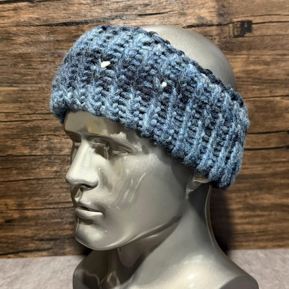 Hand Dyed Finn Wool Head Wrap, Charcoal Gray Knit Ear Warmer, Locomotive Smoke Winter