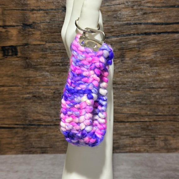 Neon Nebula Handmade Merino Wool Key Fob Pink Purple White Soft Chunky Wristlet Accessory