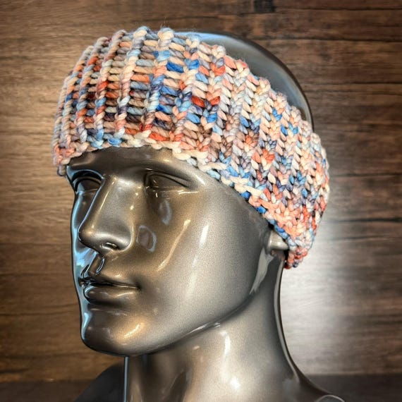 Vermillion Azure Cornflower Peach Handknit Earwarmer Colorful Cozy Winter Headband Boutique Accessories