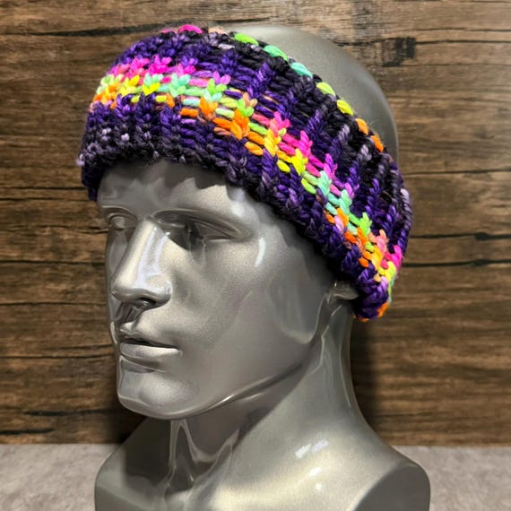 Punk Rock Rainbow Head Wrap, Handmade Superwash Merino Wool Ear Warmer, Colorful Alternative Accessory