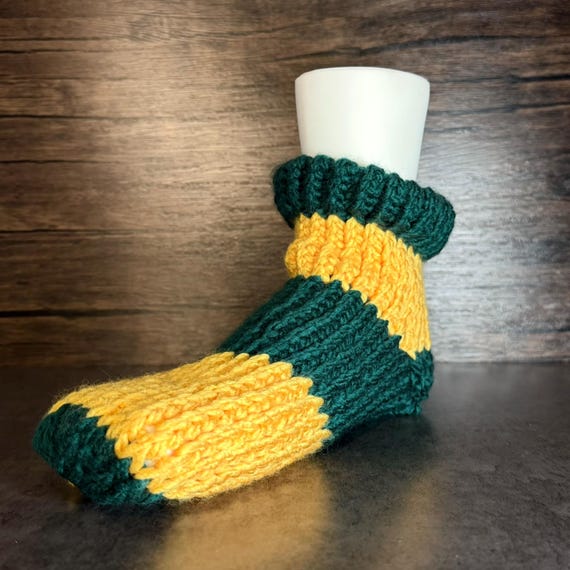 Handmade Green Gold Slipper Socks SUNY Inspired Memorial Cozy House Socks Warm Knit