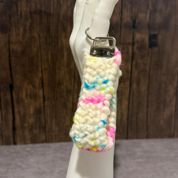 Pastel Mayhem Handmade Merino Wool Key Fob Neon Confetti Cream Colorful Fiber Accessory Gift
