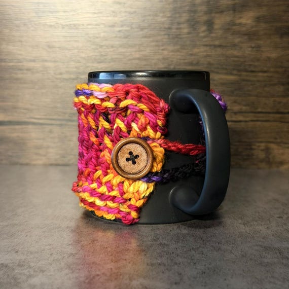 Halloween Night Knit Mug Wrap Handmade Cozy Colorful Coffee Tea Cup Sleeve Gift