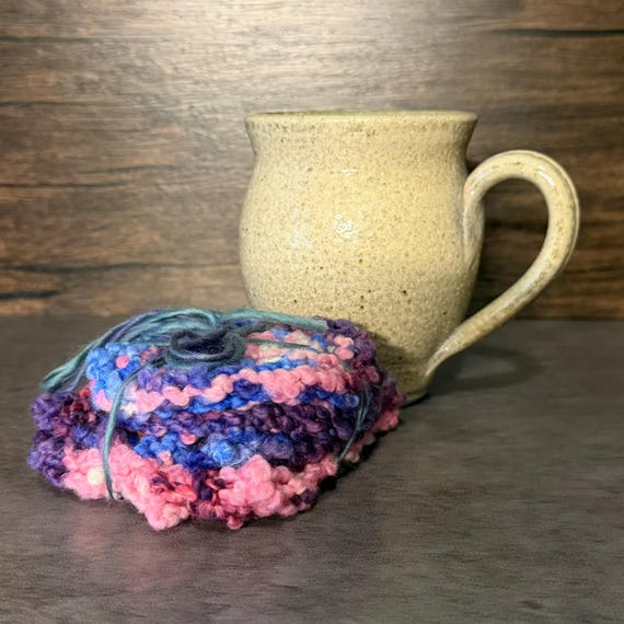 Hand Knit Mug Wrap and Coaster Set: Bisexual Pride Colors, Cozy Coffee LGBTQ Home