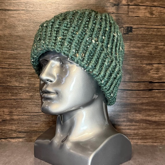 Moss Green Hand Knit Hat Beanie Winter Cozy Earthy Neutral Everyday Accessory