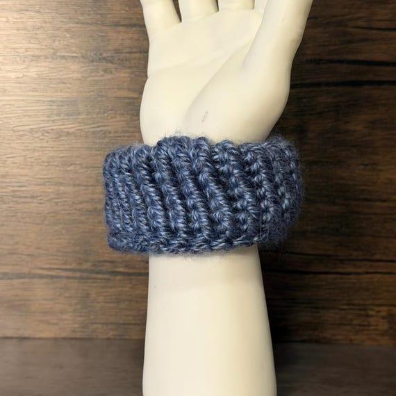 Handmade Knit Scrunchie Blue Acrylic Hair Tie Coastal Harbor Soft Cozy Gift Unique Accessory