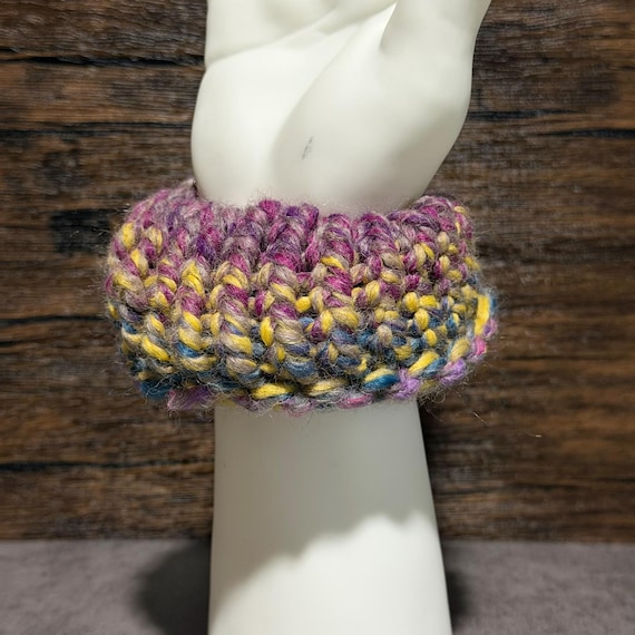 Painted Cosmos Handmade Scrunchie, Colorful Bulky Wool Blend Hair Accessory, Plush Cozy Statement Piece