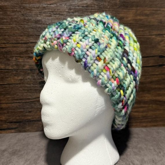 Wildflower Riot Kids Hat, Chunky Colorful Hand Knit Merino Wool Hat, One of a Kind Handmade Winter Accessory