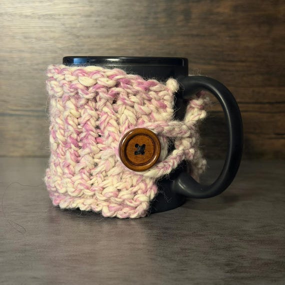 Moonage Blossom Alpaca Mug Wrap Handmade Coffee Cozy Farm Fiber Rustic Gift