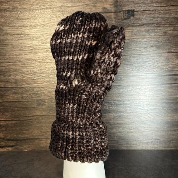Espresso Brown Light Cozy Handknit Mittens Warm Winter Gloves Neutral Earth Tone Accessories Gift