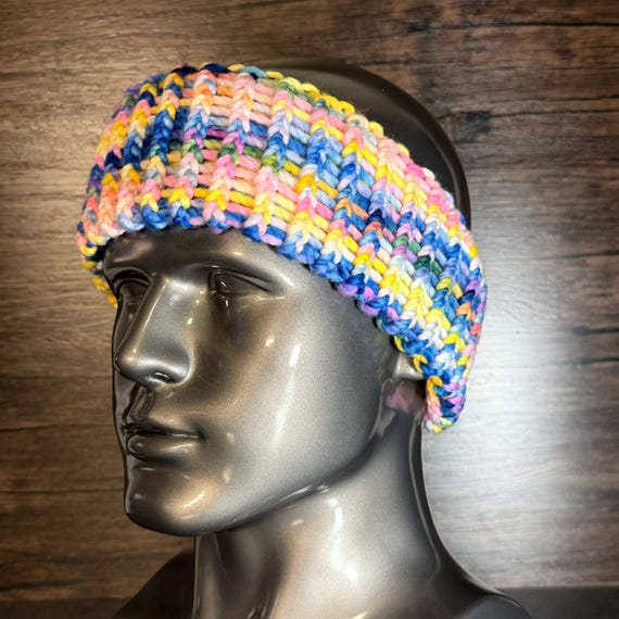 Rainbow Lollipop Knit Head Wrap Handmade Colorful Ear Warmer Cozy Whimsical Accessory Gift