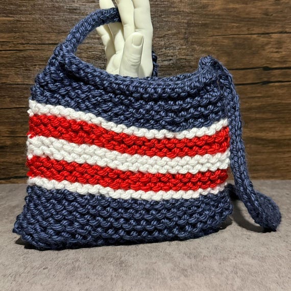 Red White Blue Crossbody Purse Buffalo Football Inspired Knit Shoulder Bag Queen City Gift