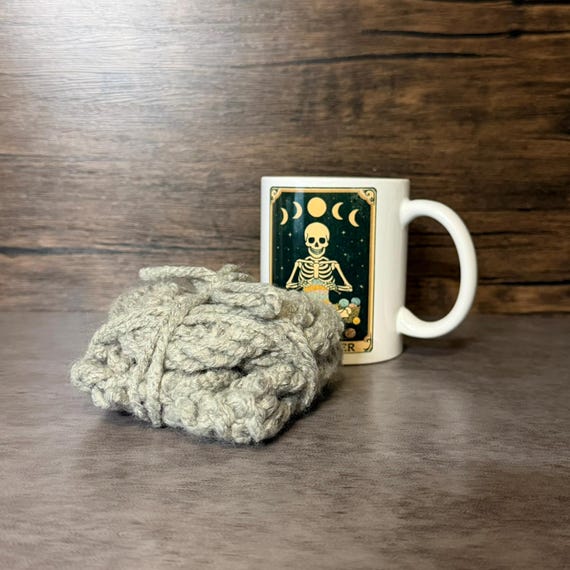 Hand Knit Mug Wrap and Coaster Set – Heather Gray Cozy Coffee Lover Gift