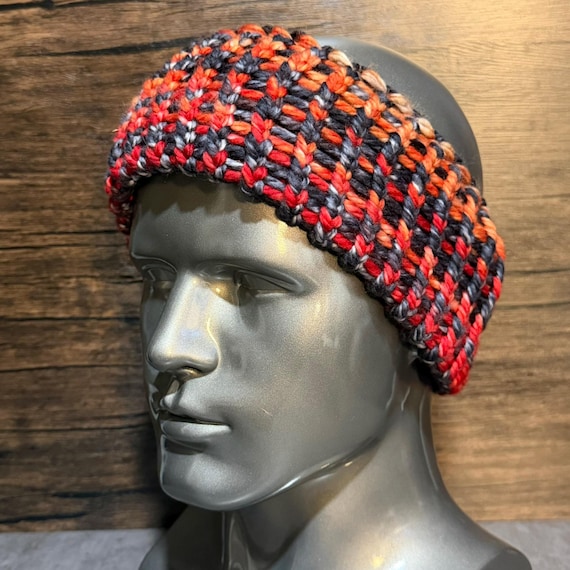 Rust Belt Merino Wool Head Wrap | Handmade Chunky Knit Headband | Charcoal, Rust & Caramel