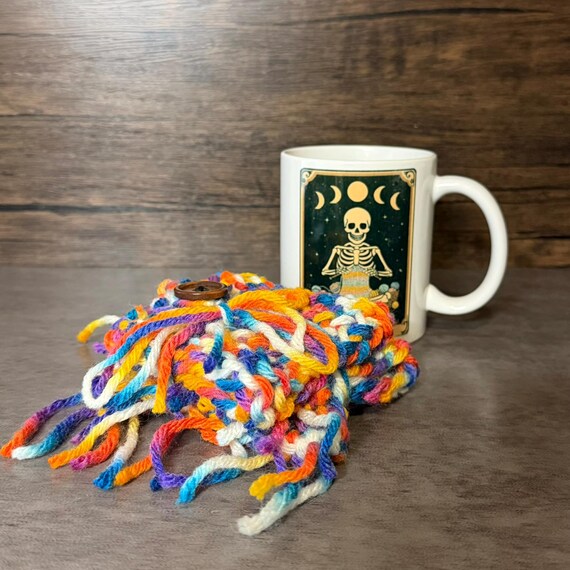 Kaleidoscope Coffee Reserve | Handmade Knit Mug Wrap & Mug Rug Set | Colorful Cozy Drink Gift