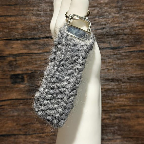 Graystone Wool Key Fob Handmade Knit Keychain Rustic Gray Minimalist Accessory Gift Durable Cozy