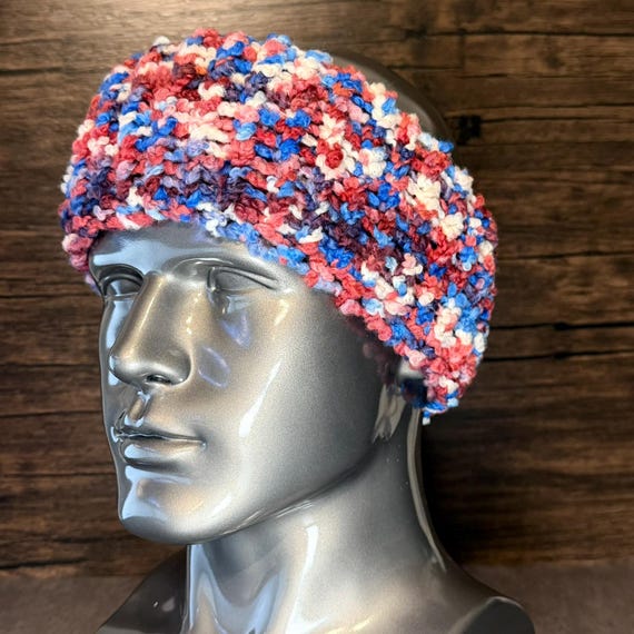 Rocket Pop Inspired Knit Head Wrap Patriotic Summer Ear Warmer Red White Blue