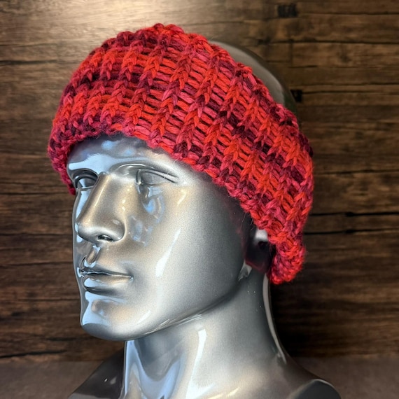 Red Black Baby Alpaca Head Wrap Soft Handmade Winter Ear Warmer Knit Accessory