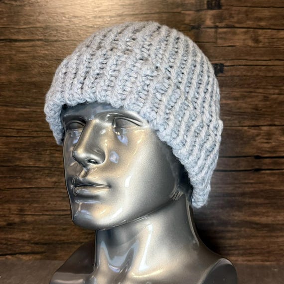 Gray Hand Knit Hat, Beanie, Winter Cozy Neutral Minimal Everyday Accessory