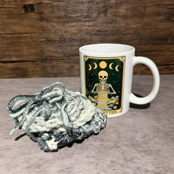 Sea Of Tranquility Coffee Pairing Set Handmade Knit Mug Wrap Coasters Gray Wool Blend