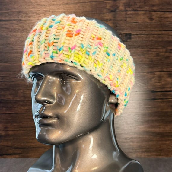 Hand Knit Spring Head Wrap Pastel Floral Cozy Ear Warmer Soft