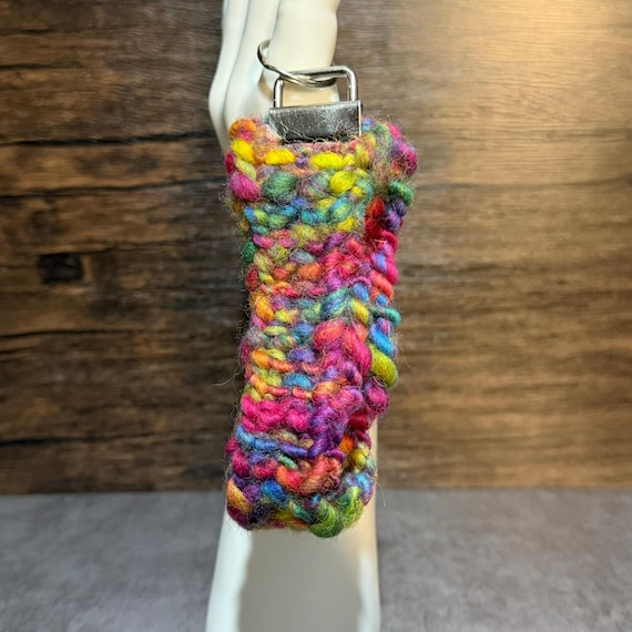 Hand Spun, Technicolor Tangle Key Fob, Colorful Handmade Keychain, One of a Kind Rainbow Accessory