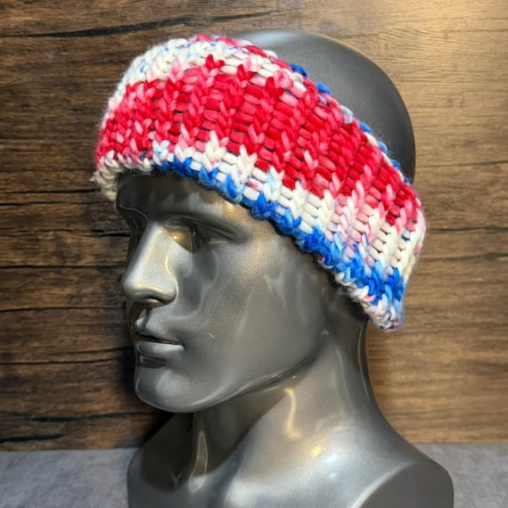 Frozen Turf Knit Head Wrap, Red Blue White Pink Winter Football Inspired Ear Warmer