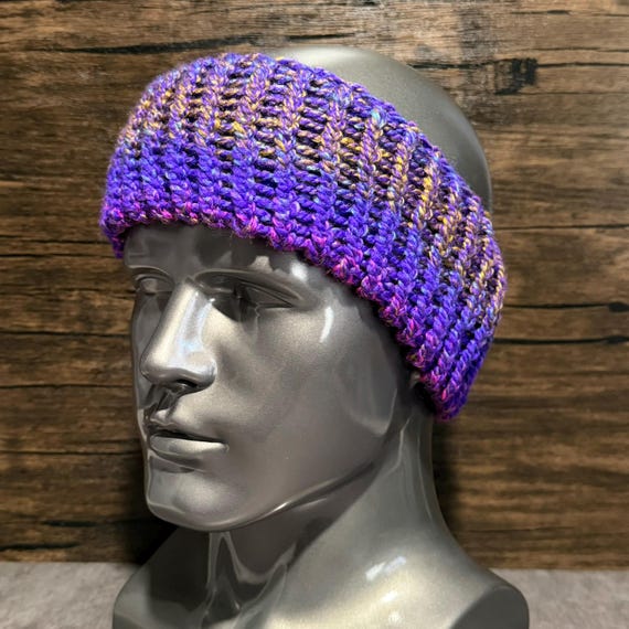 Handmade Purple Knit Head Wrap Jewel Tone Winter Ear Warmer Cozy Acrylic Midnight Tapestry