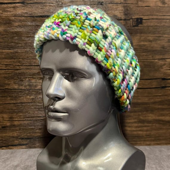 Wildflower Riot Head Wrap, Chunky Hand Knit Merino Wool Ear Warmer, Colorful Handmade Winter Accessory