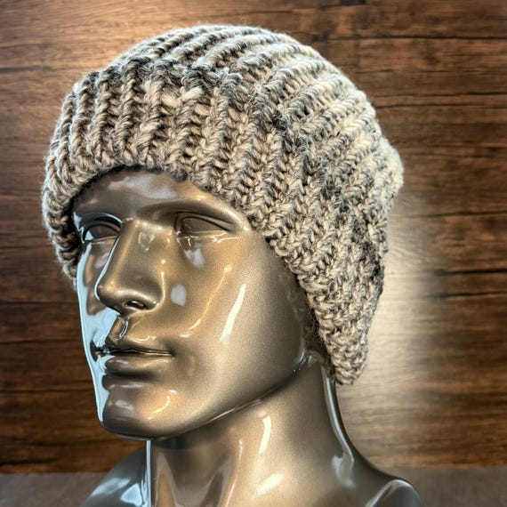 Hand Knit Grayscale Beanie Cozy Winter Chunky Soft Neutral Slouchy
