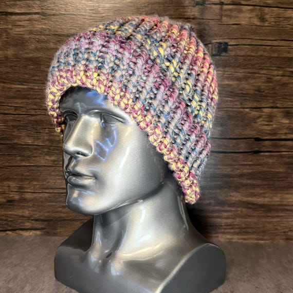 Pastel Spring Hand Knit Beanie Pink Purple Yellow Blue Teal Cozy Cottagecore Accessory
