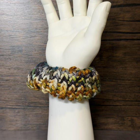 Handmade Merino Wool Scrunchie: Woodland Colors, Cozy Hair Accessory