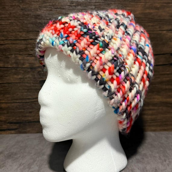 Wild Bouquet Kids Hat, Handmade Merino Wool Beanie, Colorful Knit Hat, Warm Winter Accessory, One of a Kind