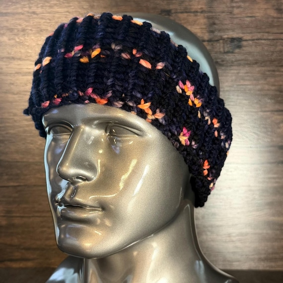 Midnight Rainbow Knit Head Wrap Colorful Handmade Cozy Earwarmer Winter Pride Inspired