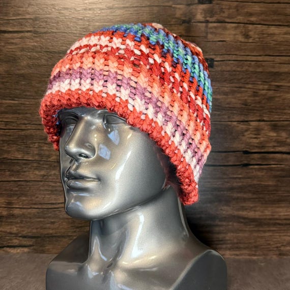 Handmade Pastel Sunset Beanie Colorful Cozy Soft Vibrant Dreamy Winter Knit Accessories