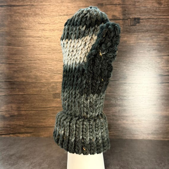 Hand Knit Black White Mittens Cozy Winter Soft Chunky Warm Monochrome