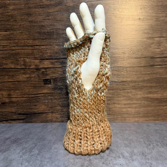 Alpaca Fingerless Gloves, Handmade Knitted Wrist Warmers, Earthy Multicolor Gloves, Alpaca Meadow