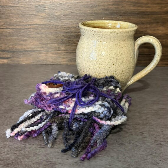 Hand Knit Asexual Pride Mug Wrap and Cozy Set – Chunky Yarn Coffee Lover Gift