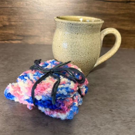 Trans Pride Knit Mug Wrap and Coaster Set – Hand-Dyed Yarn Cozy LGBTQ Home Decor