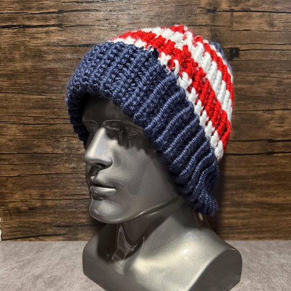 Blue Red White Knit Hat Buffalo Football Inspired Beanie Queen City Winter Accessory Gift