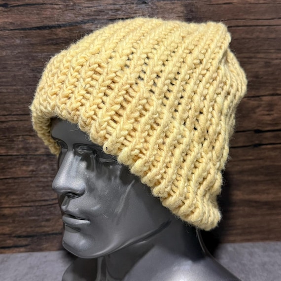 Handknit Finn Wool Hat, Butter Lamb Cream Beanie, Rustic Handmade Winter Accessory, Buffalo Inspired