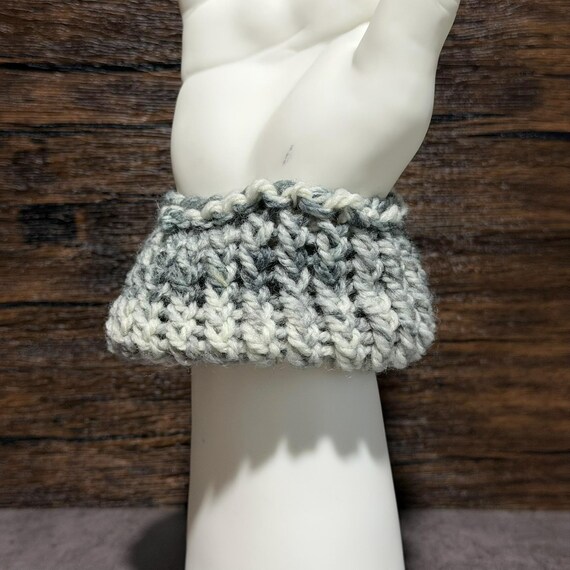 Sea Tranquility Knit Scrunchie Handmade Gray Wool Blend Hair Accessory Soft Cozy Unique Everyday